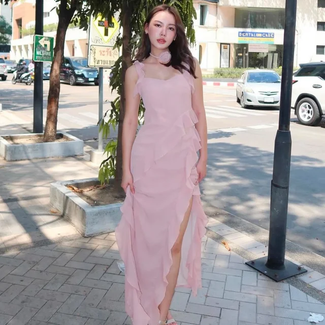 Firrr Sarah Pink Ruffle Long Dress  thumbnail 3
