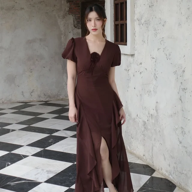 Firrr Ila Dark Brown Long Dress  thumbnail 4