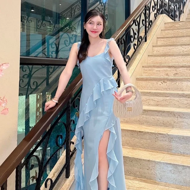 Firrr Sarah Blue Long Ruffled Dress  thumbnail 2