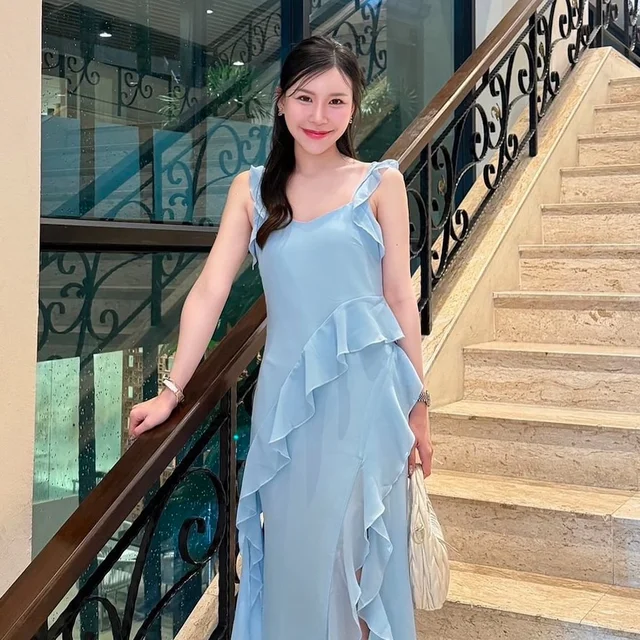 Firrr Sarah Blue Long Ruffled Dress  thumbnail 4