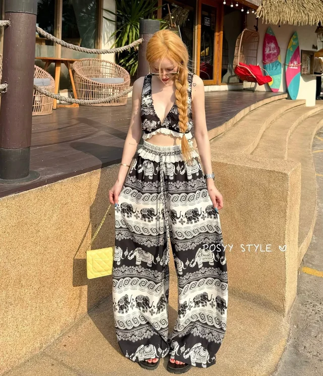 Posyy Elephant Set เซ็ตลายช้างโทนดำครีมลุคทะเลวินเทจ thumbnail 6