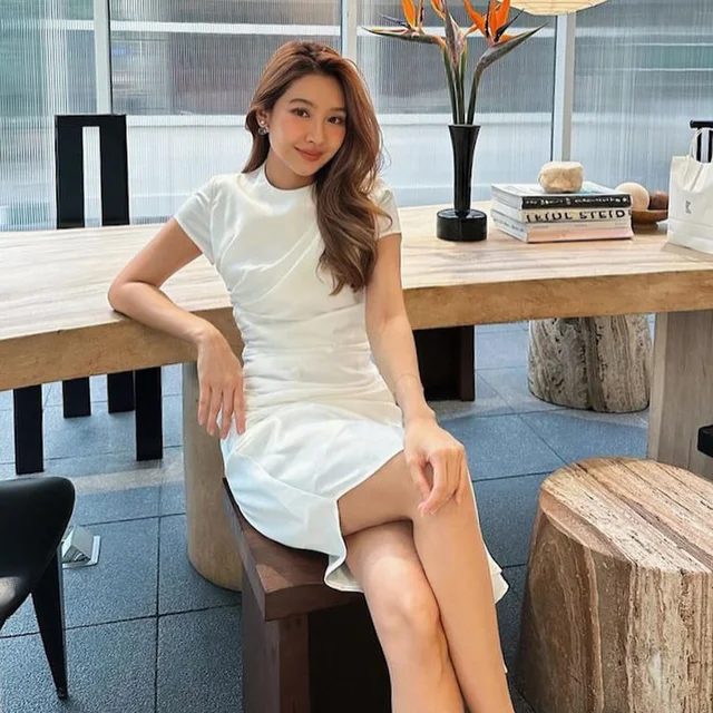 Firrr official White Ruched Long Dress  thumbnail 4