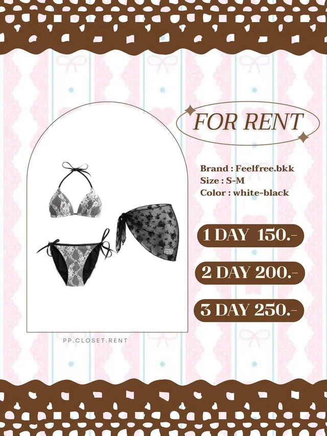 feelfree bkk ชุดว่ายน้ำบิกินี่ ลายลูกไม้ขาวดำ พร้อมผ้าคลุม
