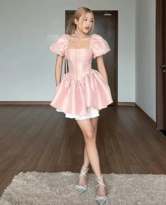 Baby Pink Puff Corset Dress thumbnail 4