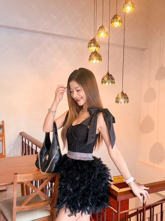 เดรสดำขนนกหวานหรู Mini Dress thumbnail 4