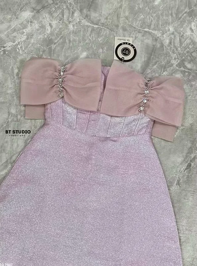 BTStudio – เดรสสั้นชมพูหวานละมุน ดีไซน์เกาะอกโบว์น่ารัก Mini Dress thumbnail 4