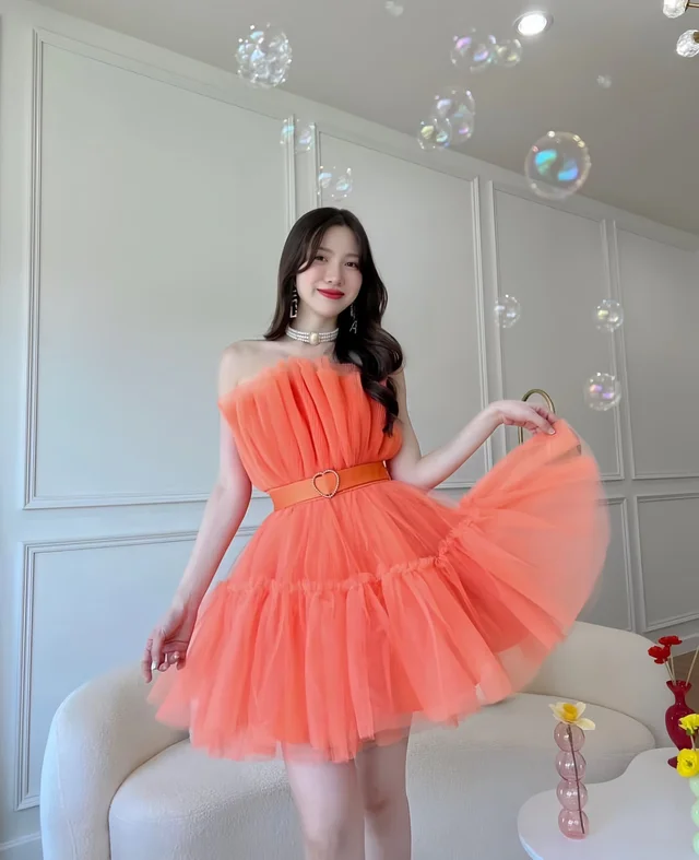 Soulmate – ราตรีสั้นสีส้มสดใส ฟูหวานแซ่บ ลุคปาร์ตี้ Mini Dress 1