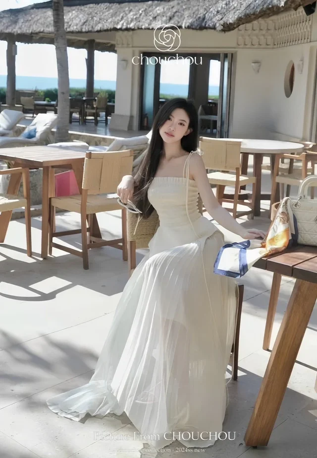CHOUCHOU – เดรสยาวขาวละมุน สายหวานเรียบหรู พลิ้วสวย Long Dress thumbnail 2