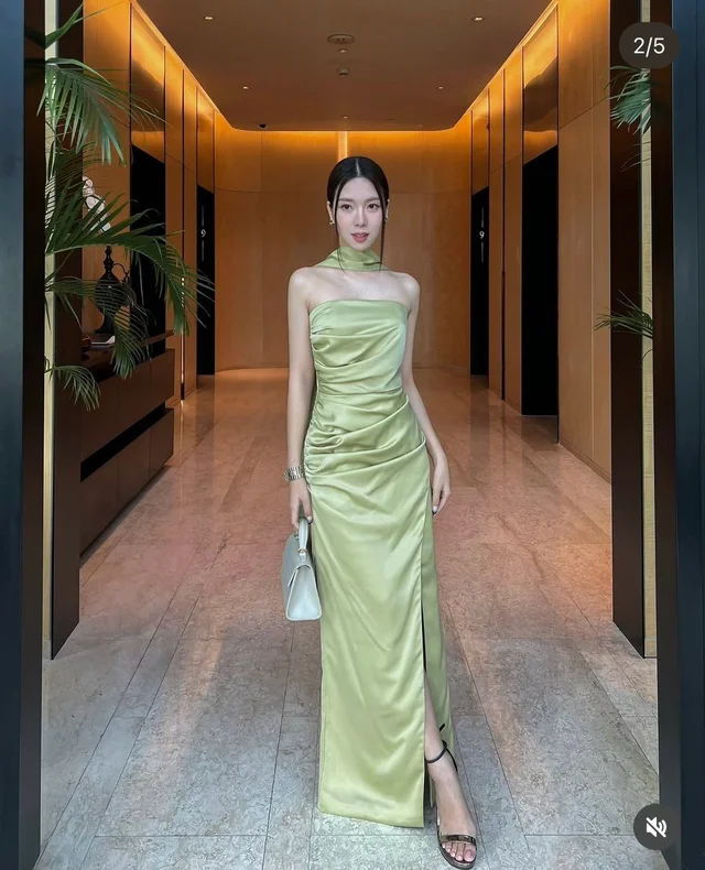 FIRRR – Olive Satin Halter Dress