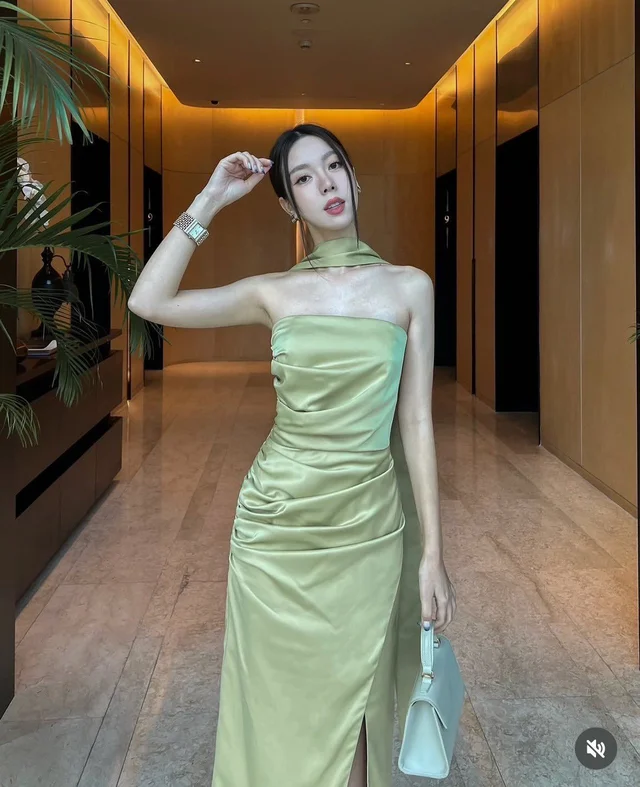 FIRRR – Olive Satin Halter Dress thumbnail 2