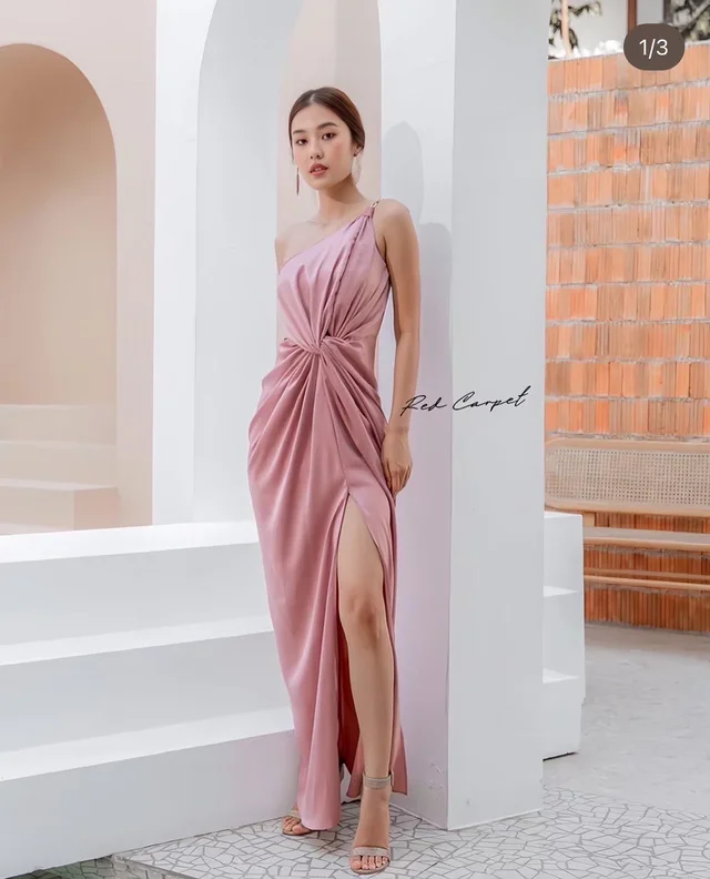 Blush Twist One-Shoulder Evening Dress