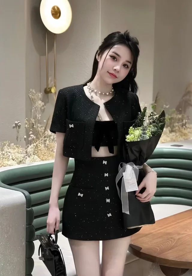 Black Tweed Bow Set Dress (alternate)