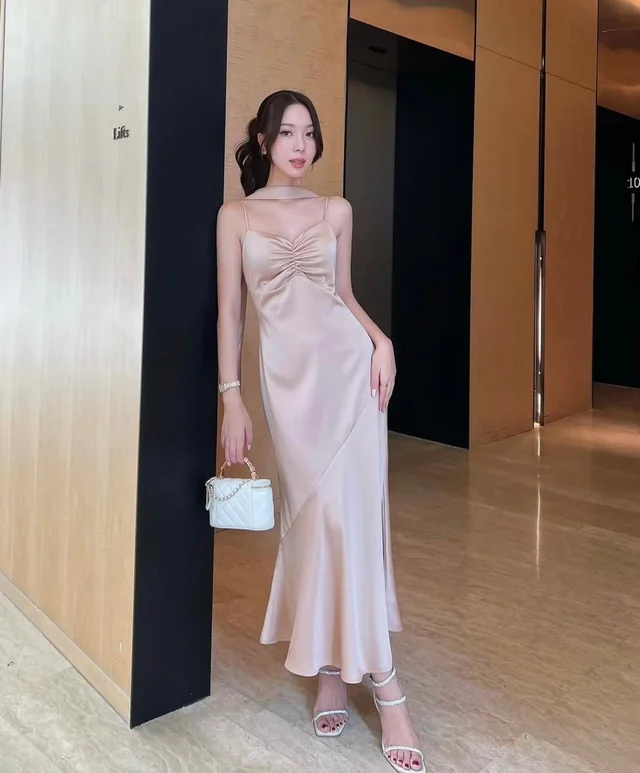 Champagne Satin Slim Dress