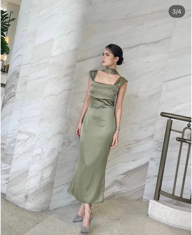 Olive Satin Elegant Dress