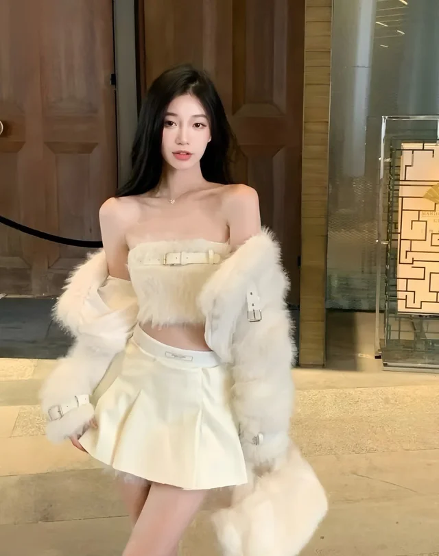 Ivory Fur Set Mini Dress (alternate)
