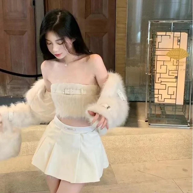 Ivory Fur Set Mini Dress