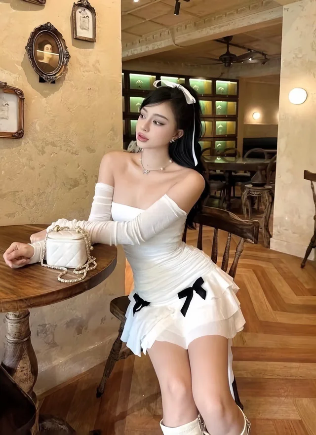White Ribbon Mini Dress