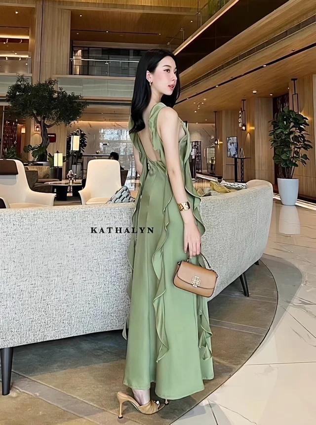 Green Ruffle Elegant Long Dress (alternate)
