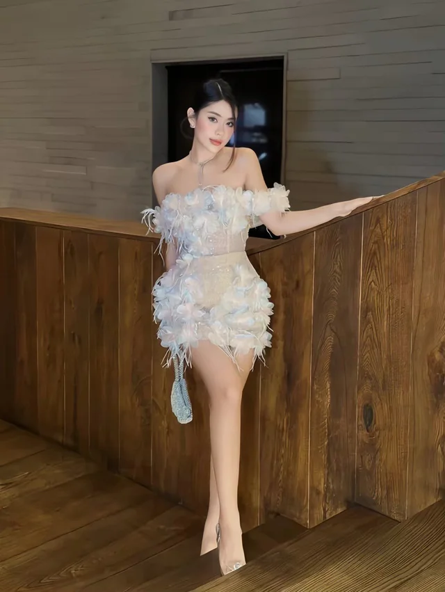 Feather White Party Dress thumbnail 2