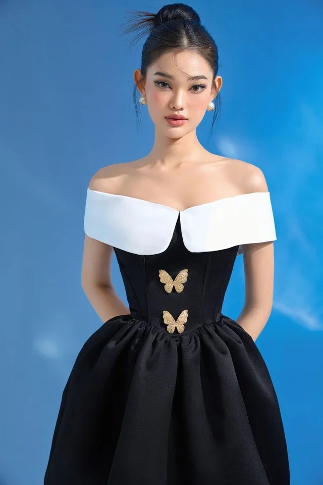 Butterfly Off-Shoulder Black Dress thumbnail 4