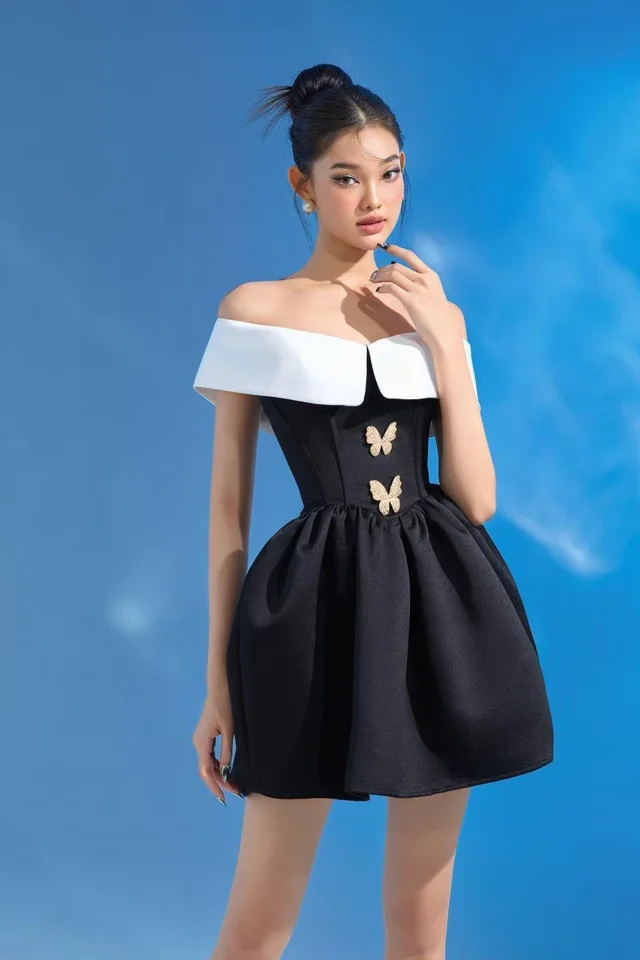 Butterfly Off-Shoulder Black Dress (alternate)