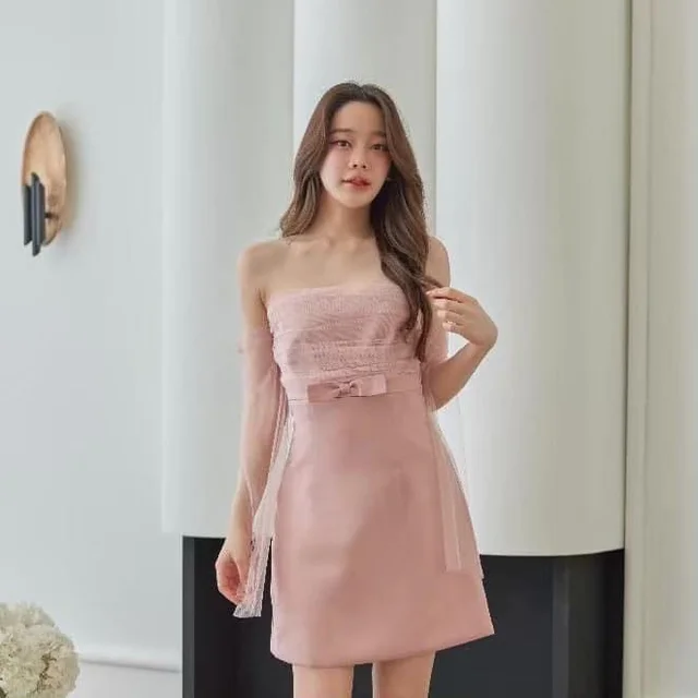 เดรสเกาะอกชมพูหวานละมุน Mini Dress thumbnail 4