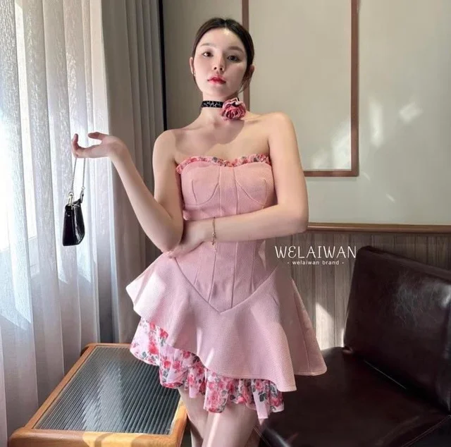 WELAIWAN เดรสชมพูคอร์เซ็ตหวานหรู – ชุดเวียดนาม (alternate)