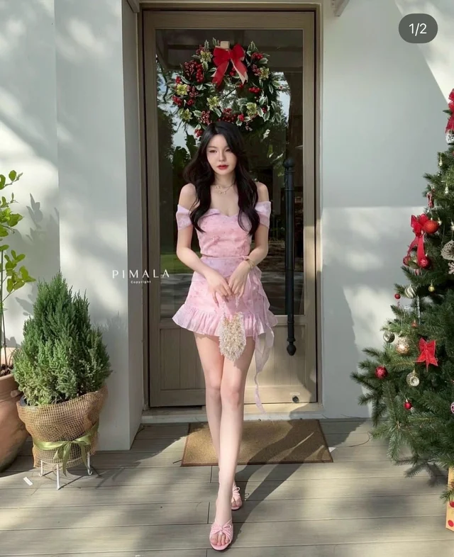 MALA เซ็ตเดรสชมพูลายดอกหวานละมุน thumbnail 4