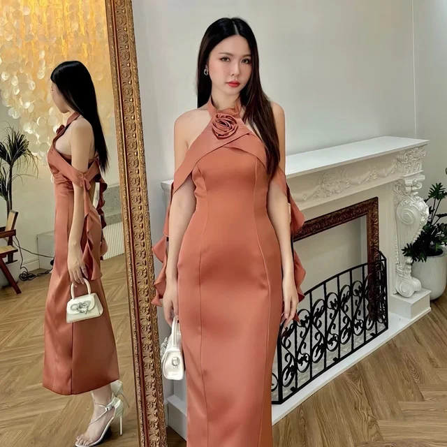 Rose Brown Elegant Long Dress