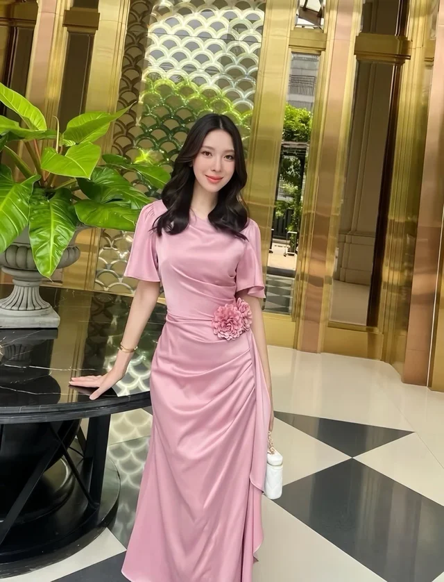 เดรสชมพูหวานลุคหรู Elegant Pink Long Dress thumbnail 4
