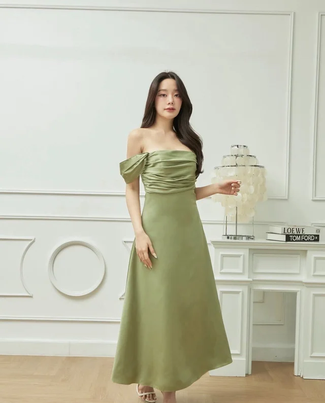 เดรสยาวสีเขียวมะกอกสวยหรู Elegant Long Dress thumbnail 4