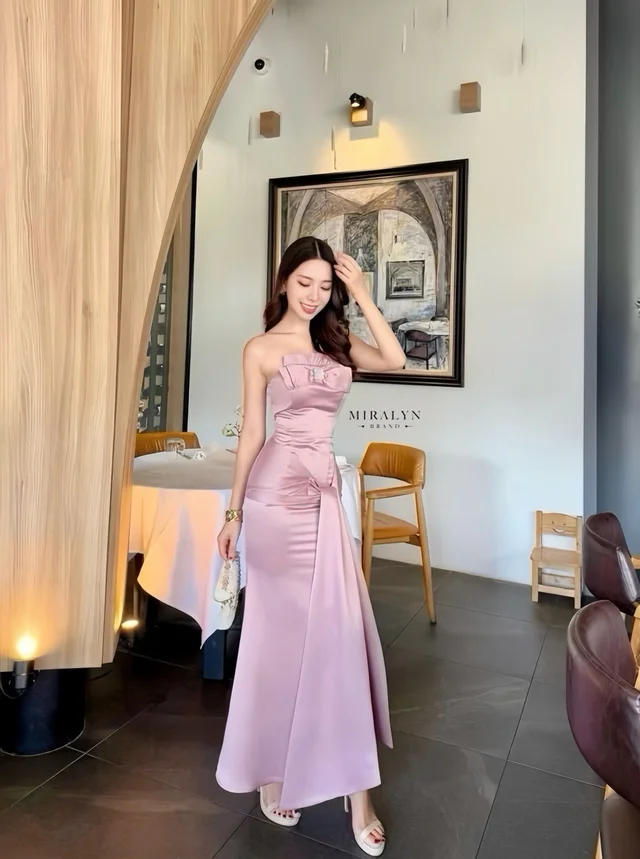 Miralyn เดรสเกาะอกสีชมพูหวานหรู Maxi Dress thumbnail 4