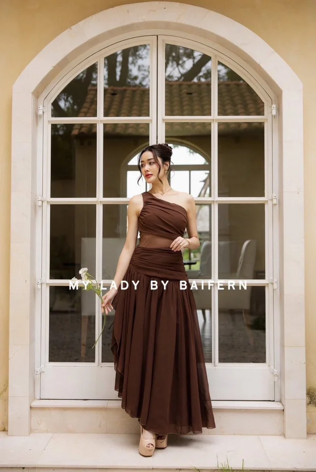 MYLADY BY BAIFERN เดรสสีน้ำตาลหรู เรียบแพง