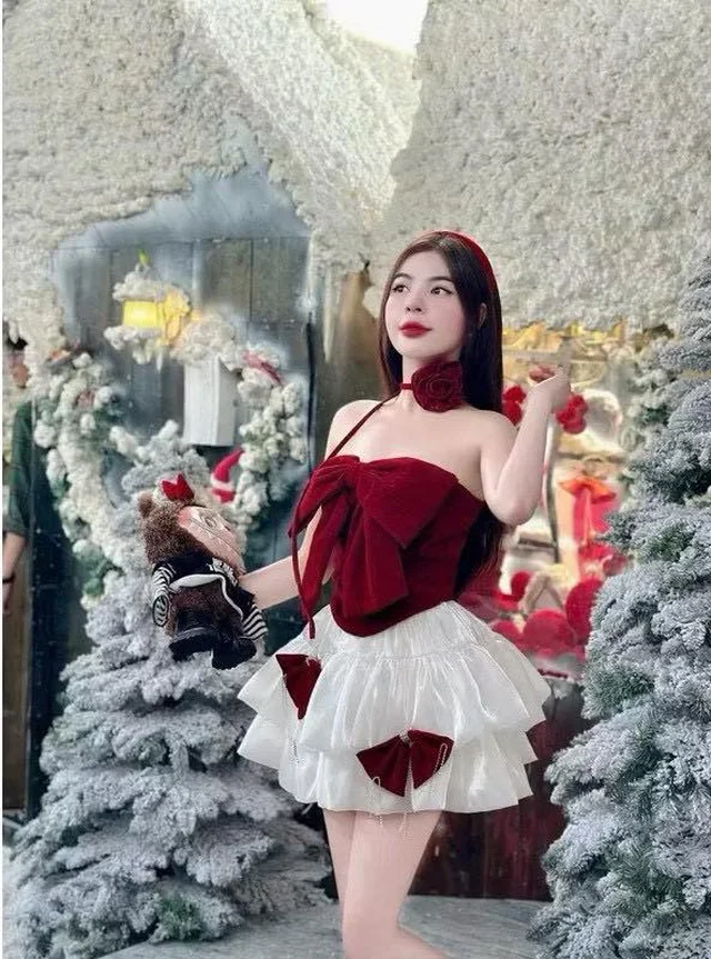 เดรสโบว์แดงหวานคริสต์มาส / ปีใหม่ สไตล์น่ารักหรู thumbnail 2