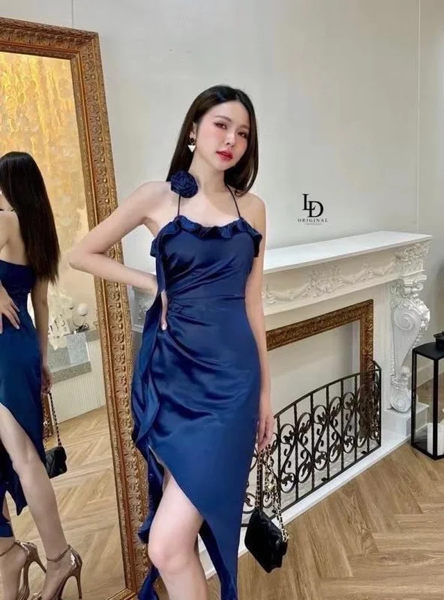 LD เดรสสายเดี่ยวสีน้ำเงินหรูเซ็กซี่ Mini Dress thumbnail 4