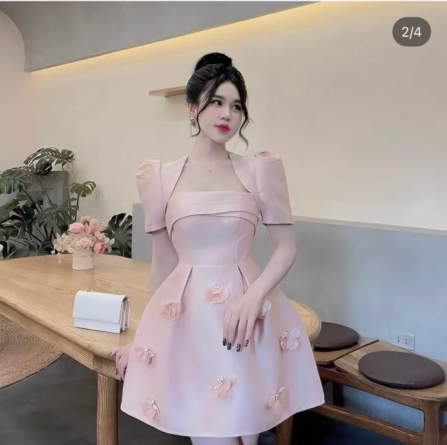 เดรสสีชมพูหวานหรูทรงเจ้าหญิง Mini Dress