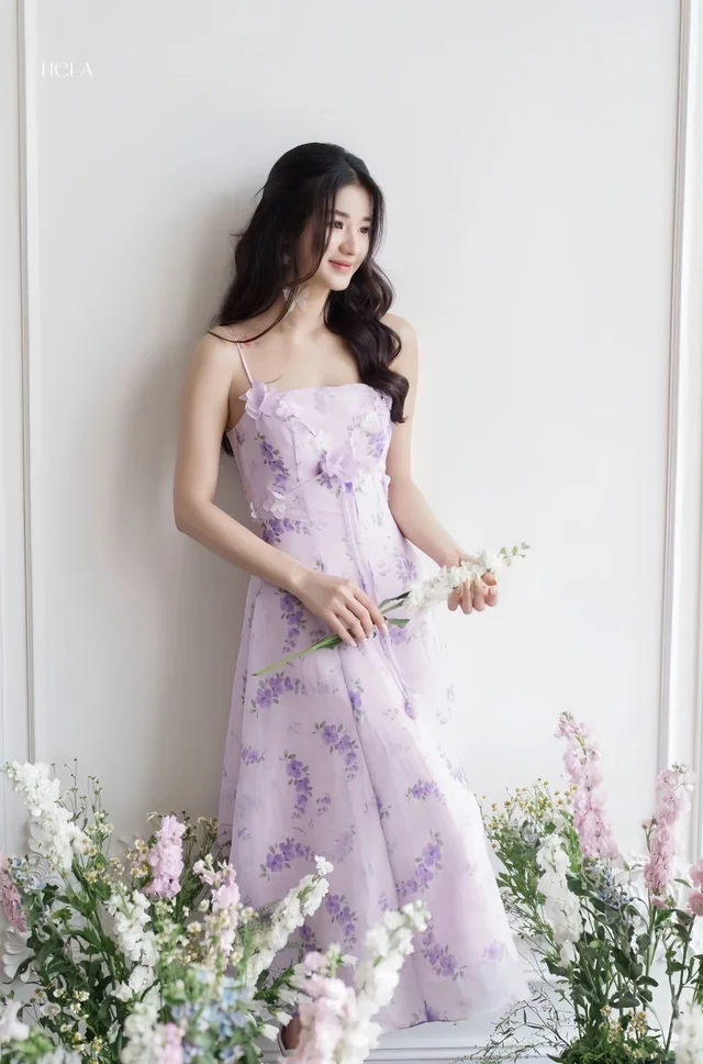 เดรสดอกไม้สีม่วงหวานละมุนสไตล์เจ้าหญิง Long Dress thumbnail 4