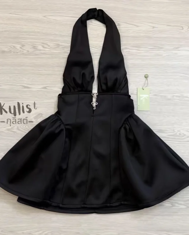Kulis เดรสสั้นคอวี halter สีดำ thumbnail 6
