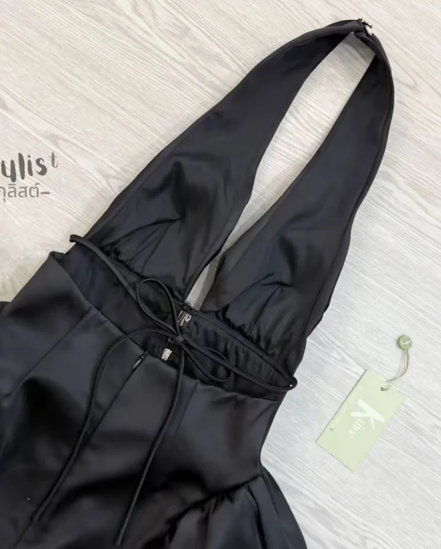 Kulis เดรสสั้นคอวี halter สีดำ thumbnail 7