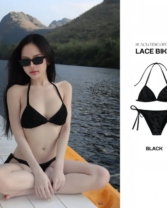 SuaClothe ชุดว่ายน้ำสีดำ เสื้อคล้องคอพร้อมกระโปรงสั้น thumbnail 5