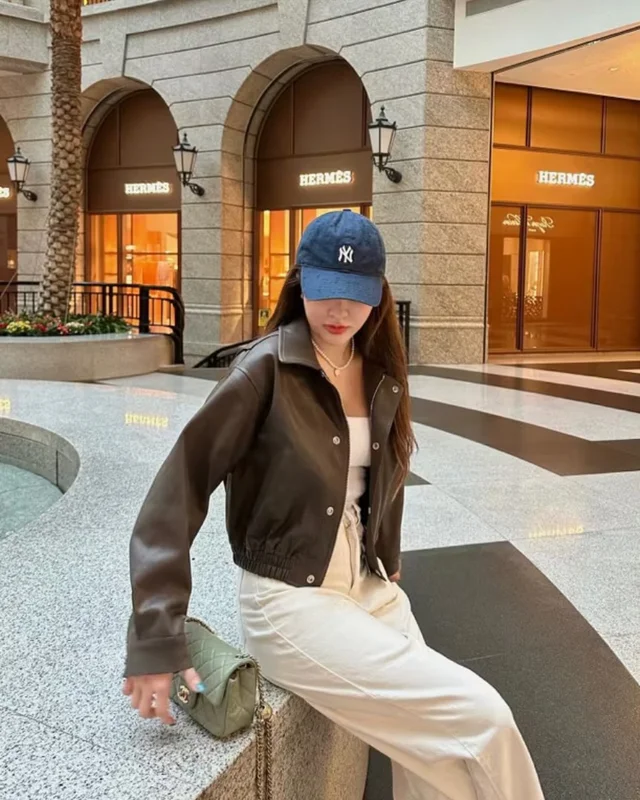 Malimays เสื้อแจ็คเก็ตหนังครอป  thumbnail 4