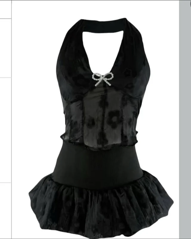 ชุดเซ็ต Bellin Closet สีดำ เสื้อ Halter ซีทรู  กระโปรงสั้น thumbnail 3