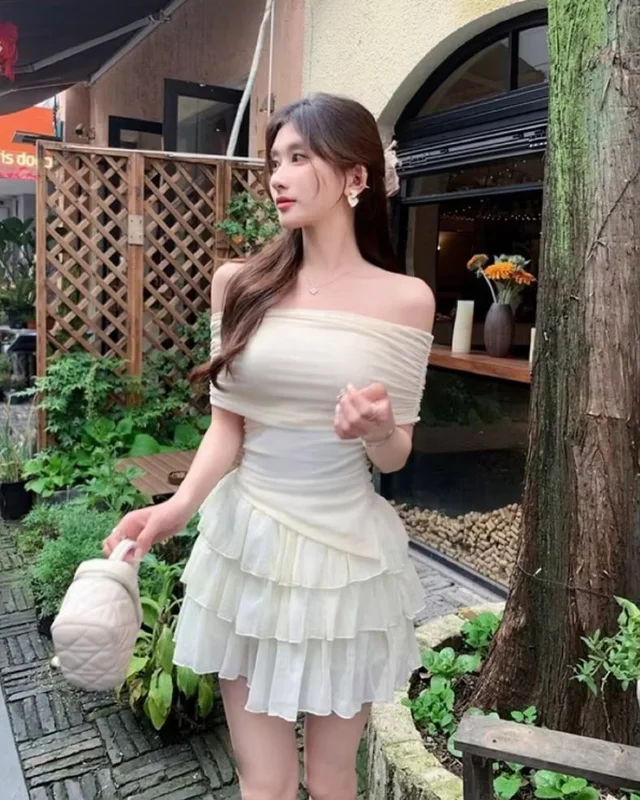 เดรสสั้นเปิดไหล่ Bellin Closet ระบายชั้น thumbnail 3