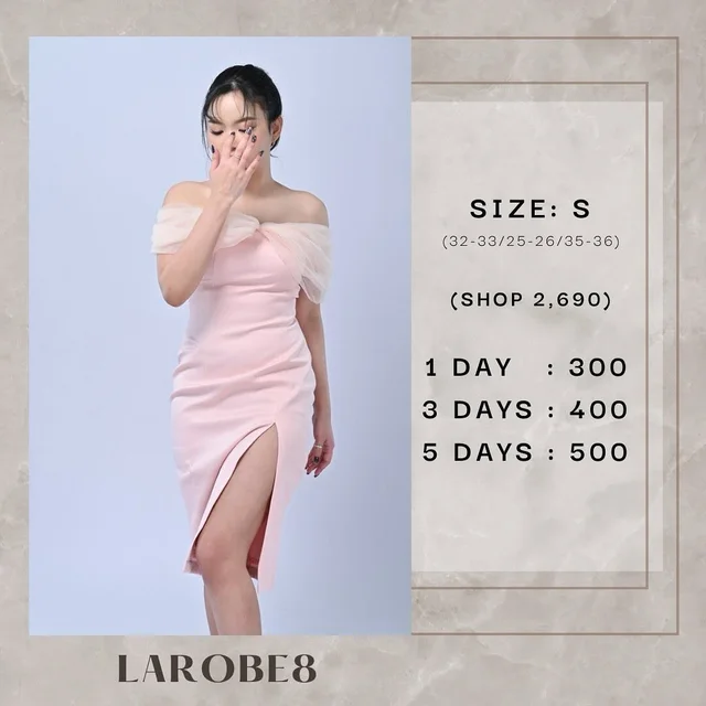 Larobe8 Pink Off Shoulder Midi Dress ชุดเวียดนาม