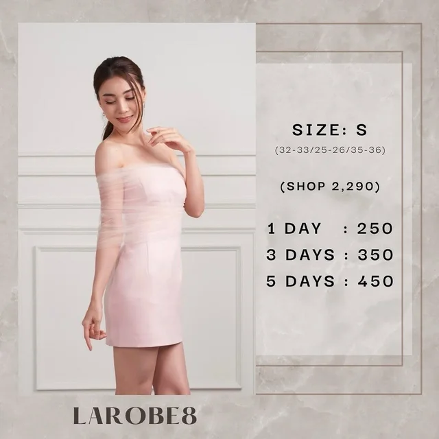LAROBE8 เดรสสั้นเกาะอกผ้าชีฟองโทนชมพู Short Dress