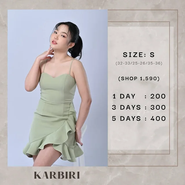 Mini Dress สายเดี่ยว กระโปรงระบาย สีเขียวมิ้นท์ KARBIRI