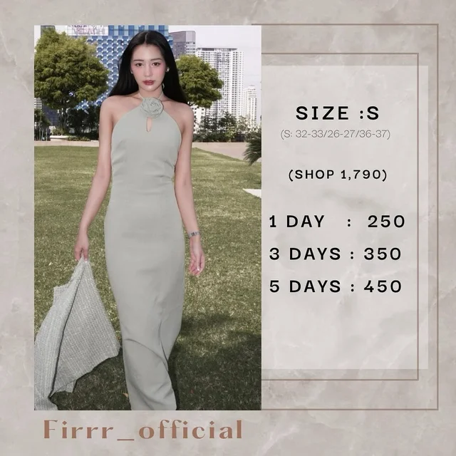 เดรสราตรียาว Halter Neck สีเขียวมิ้นท์ Firrrofficial