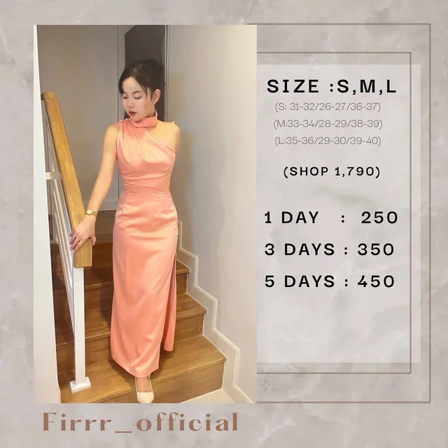 Firrr official เดรสยาวไหล่เดียวสีชมพู Long Dress