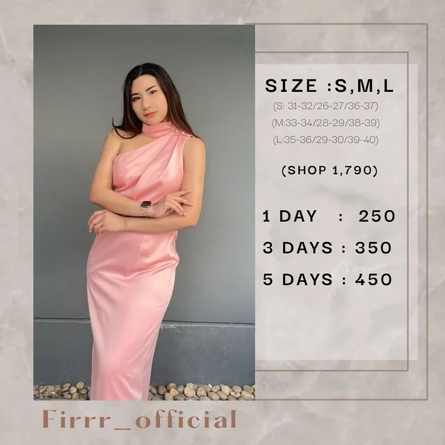 Firrr official เดรสยาวไหล่เดียวสีชมพู Long Dress
