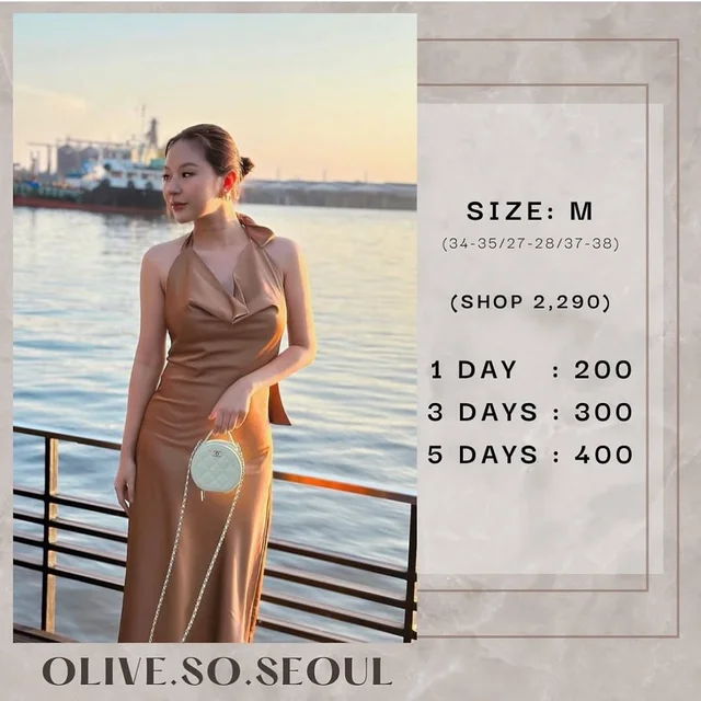 เดรสราตรี OLIVE SO SEOUL โทนทอง  Long Dress ชุดเกาหลี